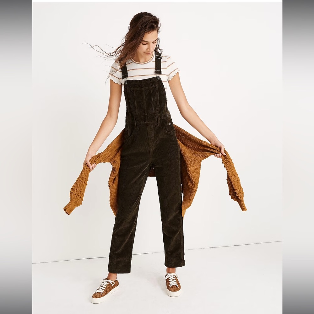 Madewell Olive Corduroy Straight-Leg Overalls